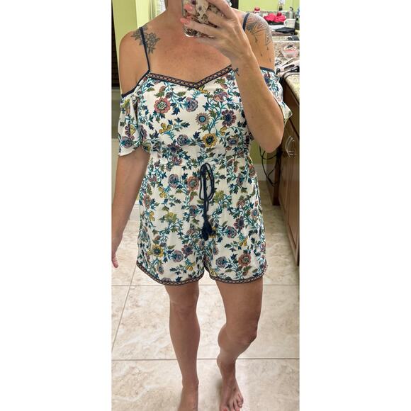 Blue Rain small short romper cold shoulder new embroidered tassels ($59 retail) - Picture 1 of 14